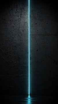 Futuristic Dark Background with Glowing Blue Neon Light and Textured Wall for Technology