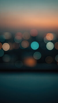Abstract Bokeh Background with Blurry City Lights at Sunset. Colorful Dreamy Night Backdrop.