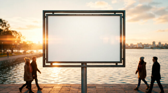 Outdoor publicit&aacute;rio na beira de um lago para Mockup