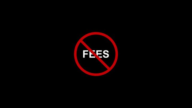 Fees prohibition sign animation.4K motion animation , black background .Caution warning symbol, alert, error sign