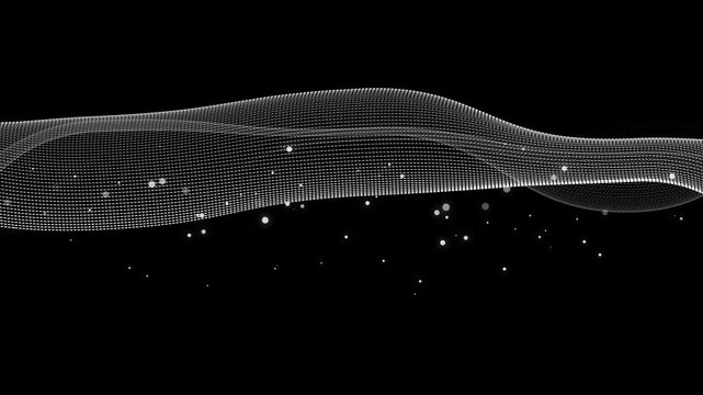Digital wave of connected dots and lines background with floating particles, abstract tech visualization animation