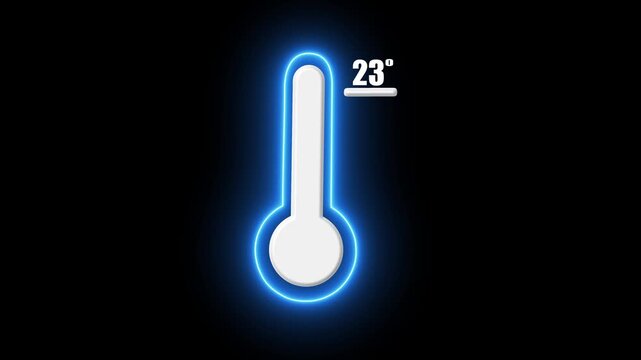 Digital thermometer with glowing blue neon outline displaying 23 degrees celsius temperature weather