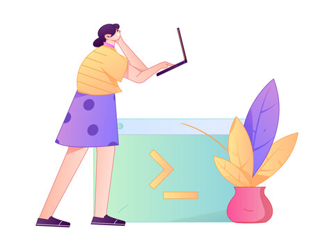 Programming teaching development flat character vector concept operation hand drawn illustration
