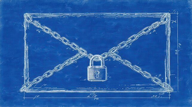 Blueprint of Enclosed Envelope with Lock and Chains Illustration