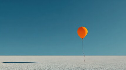 Fototapeta premium Bright Orange Balloon Floating Above a Minimalist Desert Landscape