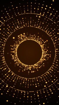abstract gold circle frame with golden glitter shiny stars and bokeh lights and particle ,dark luxury holiday christmas and new year vertical social media motion background
