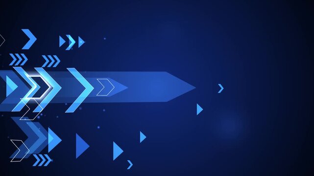 Abstract futuristic arrows moving right on dark background animation, geometric tech design with motion and glow
