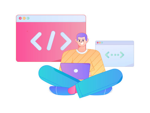 Programming teaching development flat character vector concept operation hand drawn illustration
