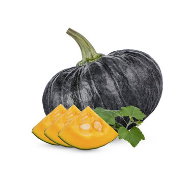Japanese pumpkin with leaves isolated on transparent background (.PNG)