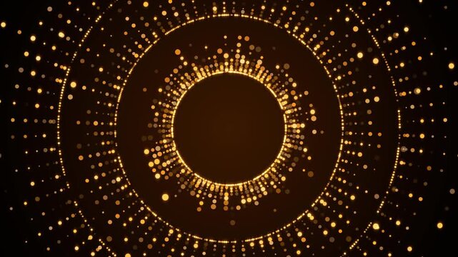 abstract gold circle frame with golden glitter shiny stars and bokeh lights and particle ,dark luxury holiday christmas and new year social media motion background
