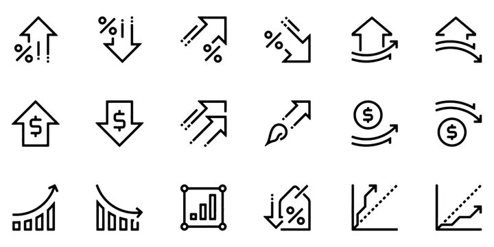 Business Growth Line Icons Set &ndash; Increase, Decrease, Graph, Chart and Finance Data Vector Icons