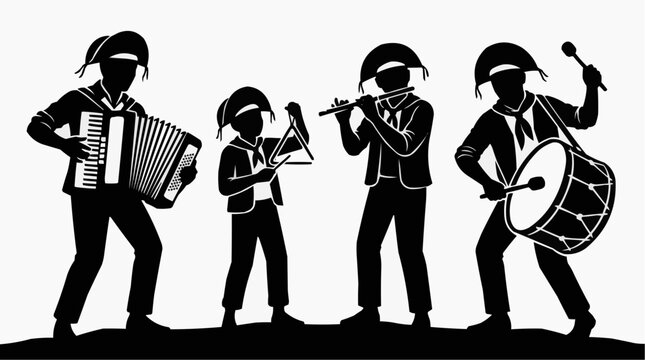 Vector illustration depicting the silhouettes of forr&oacute; musician,  traditional folk ensemble from Northeastern Brazil.