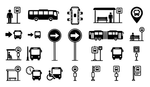 Bus Stop Silhouette Icon Vector Minimal Public Transport Sign Illustration
