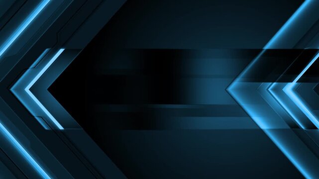Dark futuristic abstract background with glowing chevrons and diagonal lines animation