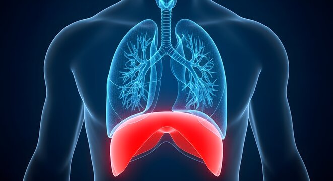 Anatomical render of human lung and diaphragm