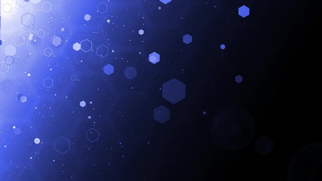 Abstract hexagonal honeycomb pattern fading from light left to dark right with scattered hexagon background animation