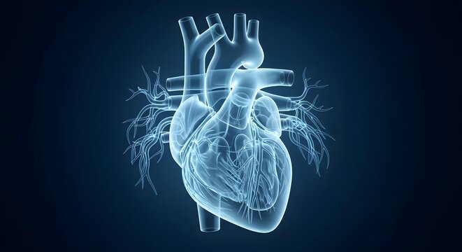 Human heart anatomy with blood vessels