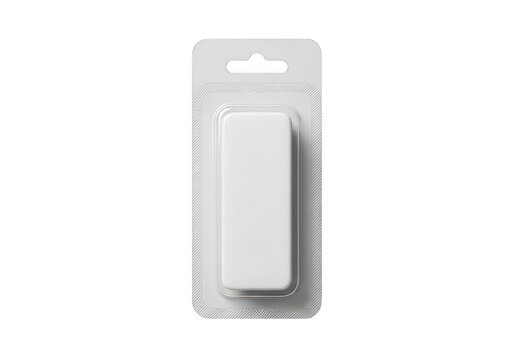 White empty product blister pack isolated on transparent background for packaging mockup design