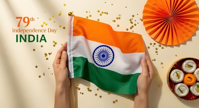 Indian independence day celebration with flag sweets and festive decorations