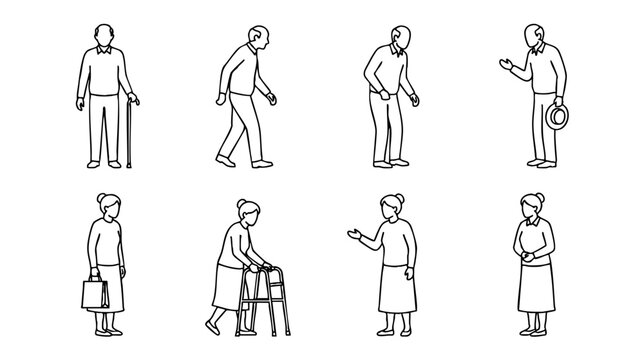 Architectural Scale Elderly People Figures AutoCAD Vector Illustrations for Design Visualization