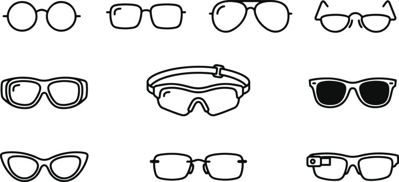 Black and white line art icons set