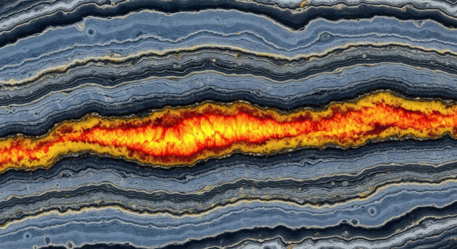 Abstract blue and grey agate stone texture with orange vein