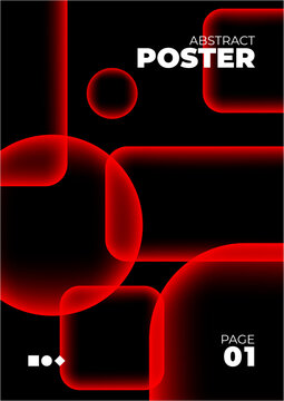 A modern poster featuring abstract red neon glowing shapes on a black background, suitable for contemporary art, technology, or design themes.
