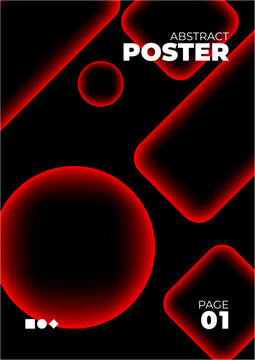 A modern poster featuring abstract red neon glowing shapes on a black background, suitable for contemporary art, technology, or design themes.