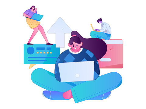 Programming teaching development flat character vector concept operation hand drawn illustration
