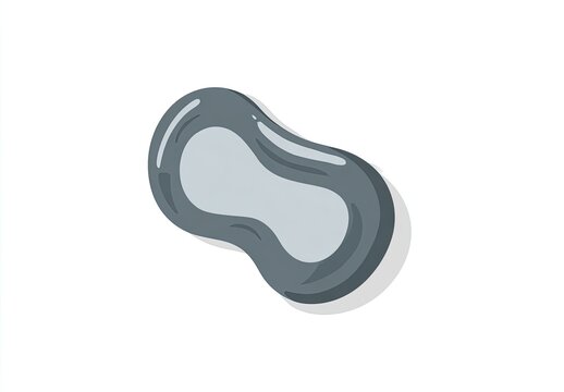 Gray, smooth, bean-shaped object with a lighter gray inner shape, casting a subtle shadow