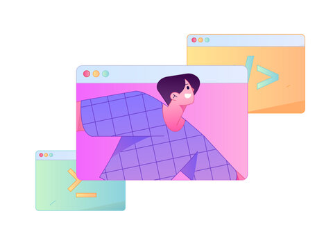 Programming teaching development flat character vector concept operation hand drawn illustration
