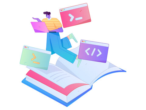 Programming teaching development flat character vector concept operation hand drawn illustration
