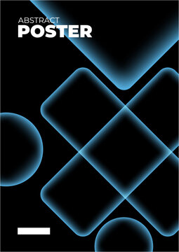 A digital poster featuring abstract glowing geometric shapes like circles and squares on a dark background, with a modern and futuristic style suitable for decor or advertising.