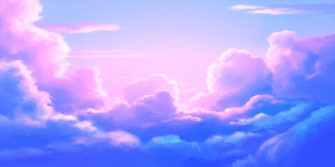 Soft pastel clouds drift through a tranquil sky, painted with hues of pink, purple, and blue, evoking a sense of serene beauty and peaceful wonder. © nur