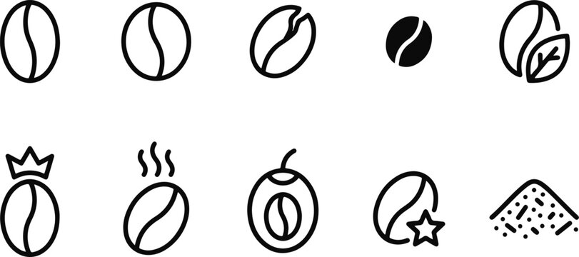 Black coffee bean icons