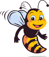 Fototapeta premium Cartoon bee flying with joy and happiness in the bright sunlight.