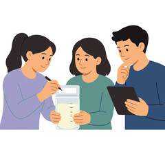 Obraz premium Group of young people collaborating on a scientific experiment or laboratory research project.