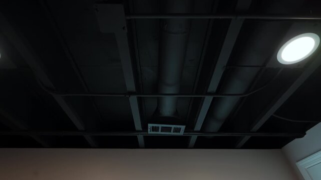 Element of ceilings after the renovation of basement, wide move camera footage