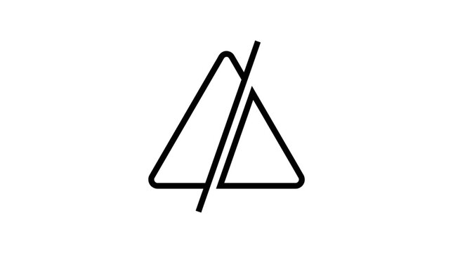 A black outline of a triangle with a diagonal slash through it on a white background.
