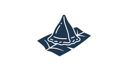 Fototapeta premium A stylized dark blue icon of a triangular samosa pastry sitting on a napkin.