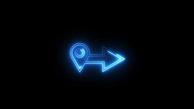 Neon blue map pointer icon animation isolated on black background for navigation ui.
