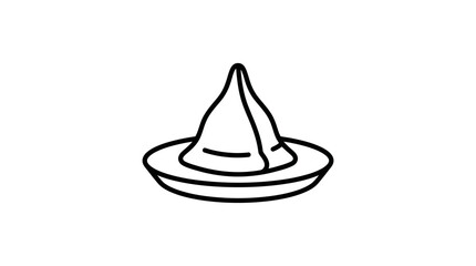 Fototapeta premium A simple black and white line art illustration of a single samosa served on a small plate.