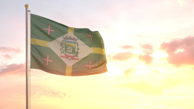 A bandeira de Paranagu&aacute;, munic&iacute;pio do estado do Paran&aacute;, Brasil - Ilustra&ccedil;&atilde;o 3D