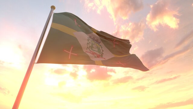 A bandeira de Paranagu&aacute;, munic&iacute;pio do estado do Paran&aacute;, Brasil - Ilustra&ccedil;&atilde;o 3D