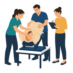 Fototapeta premium Medical professionals performing cardiopulmonary resuscitation training on a mannequin.