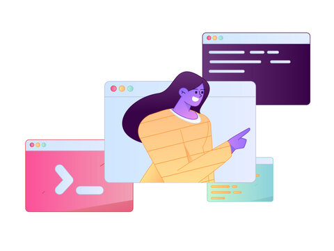 Programming teaching development flat character vector concept operation hand drawn illustration
