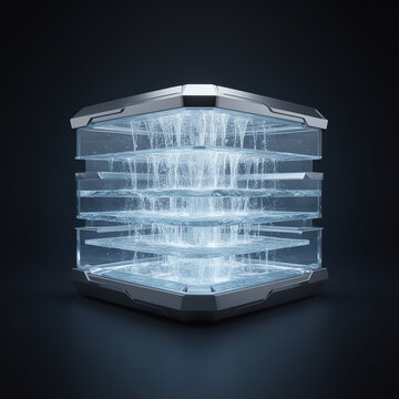 Futuristic Hexagonal Data Core with Glowing Energy