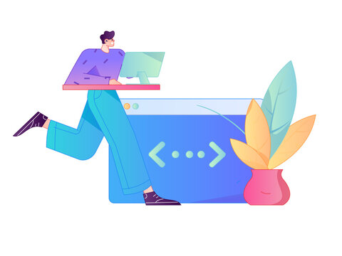 Programming teaching development flat character vector concept operation hand drawn illustration

