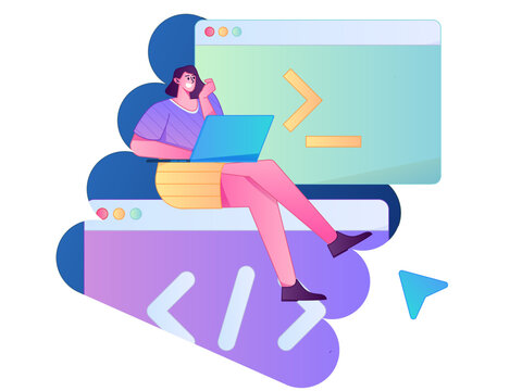 Programming teaching development flat character vector concept operation hand drawn illustration
