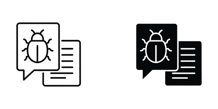 Bug report set featuring insect symbol and document for software testing and assurance debugging process